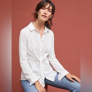 Anthropologie White Claudette Front-Tie Button-down Shirt
